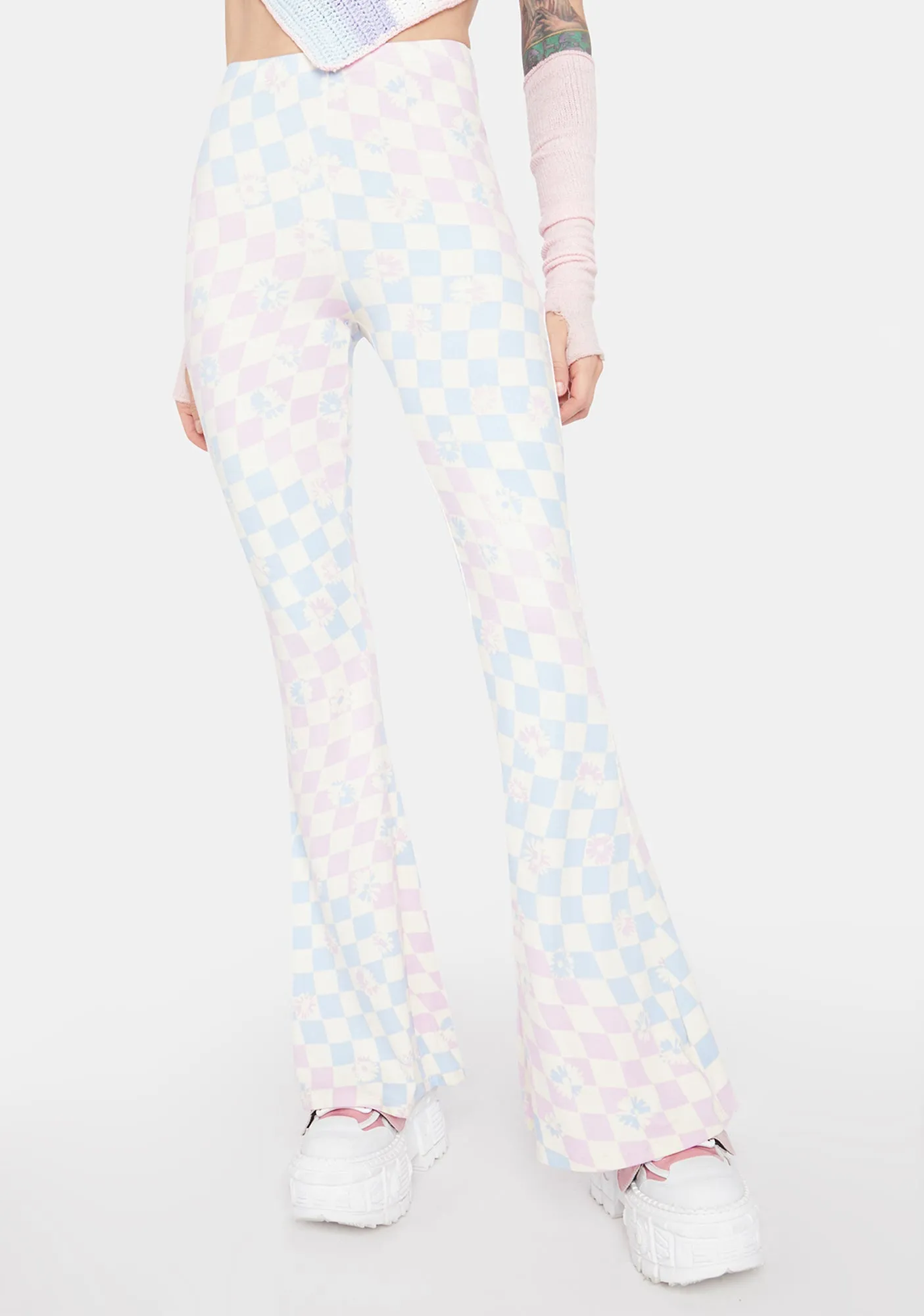 Fade The Rainbow Checkered Flare Pants
