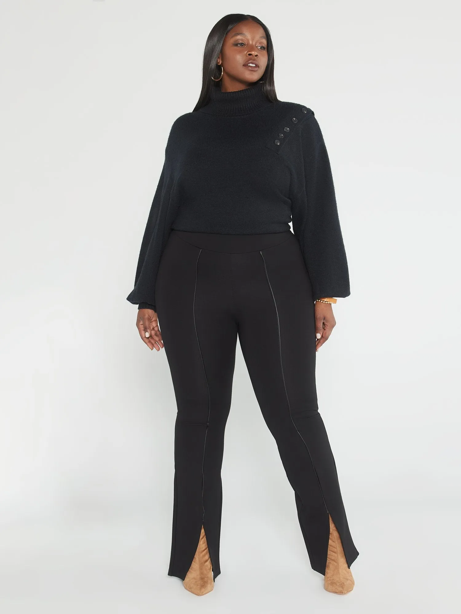 Fashion To Figure - Analisa Faux Leather Trim Ponte Knit Pants