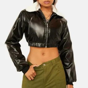 Faux Leather Cropped Moto Jacket