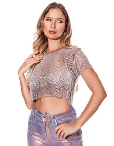FINAL SALE!! "She's Something" Rhinestone Mesh Short Sleeve Top in 2 Colors - LIMITED EDITION!
