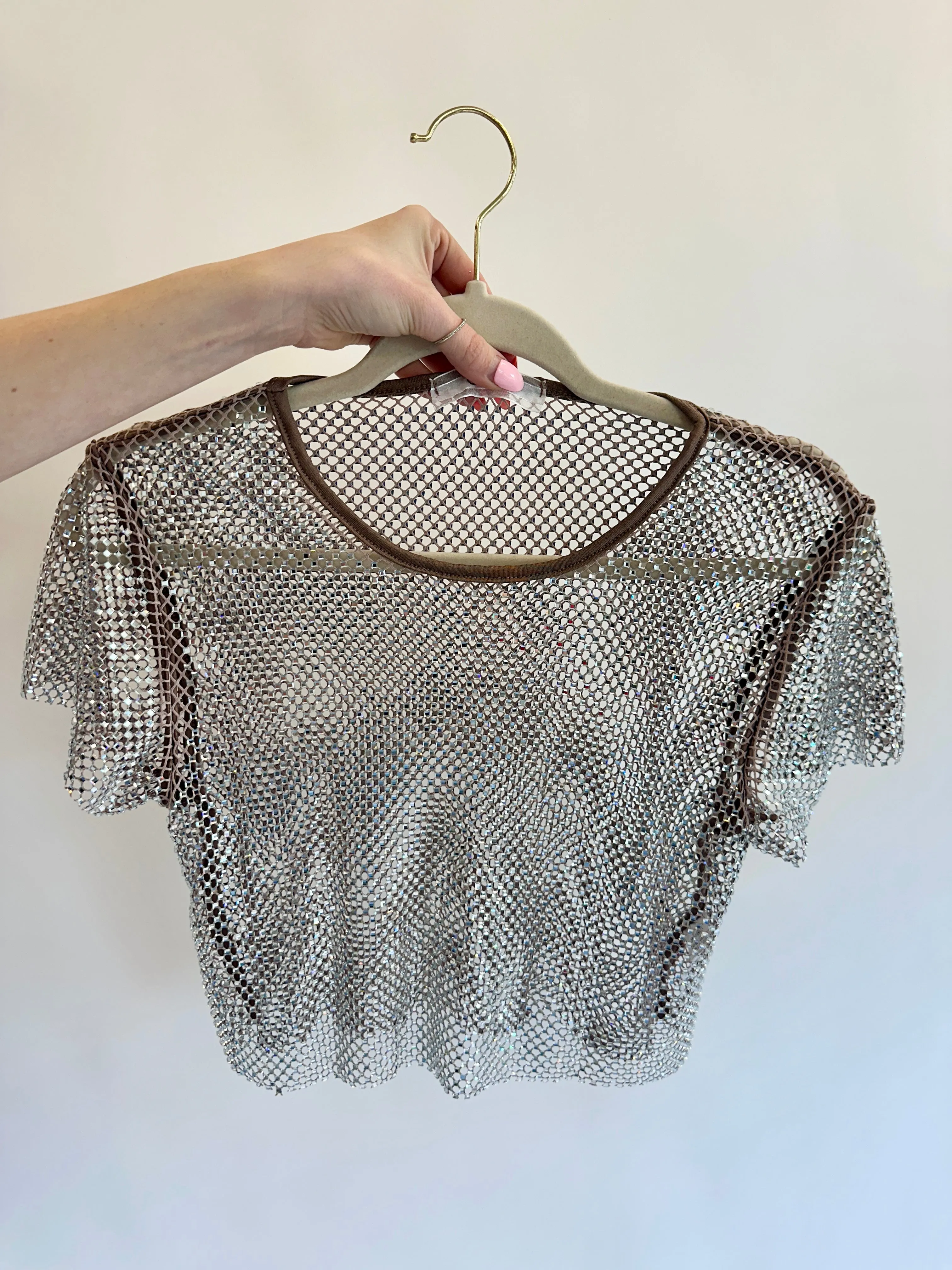 FINAL SALE!! "She's Something" Rhinestone Mesh Short Sleeve Top in 2 Colors - LIMITED EDITION!