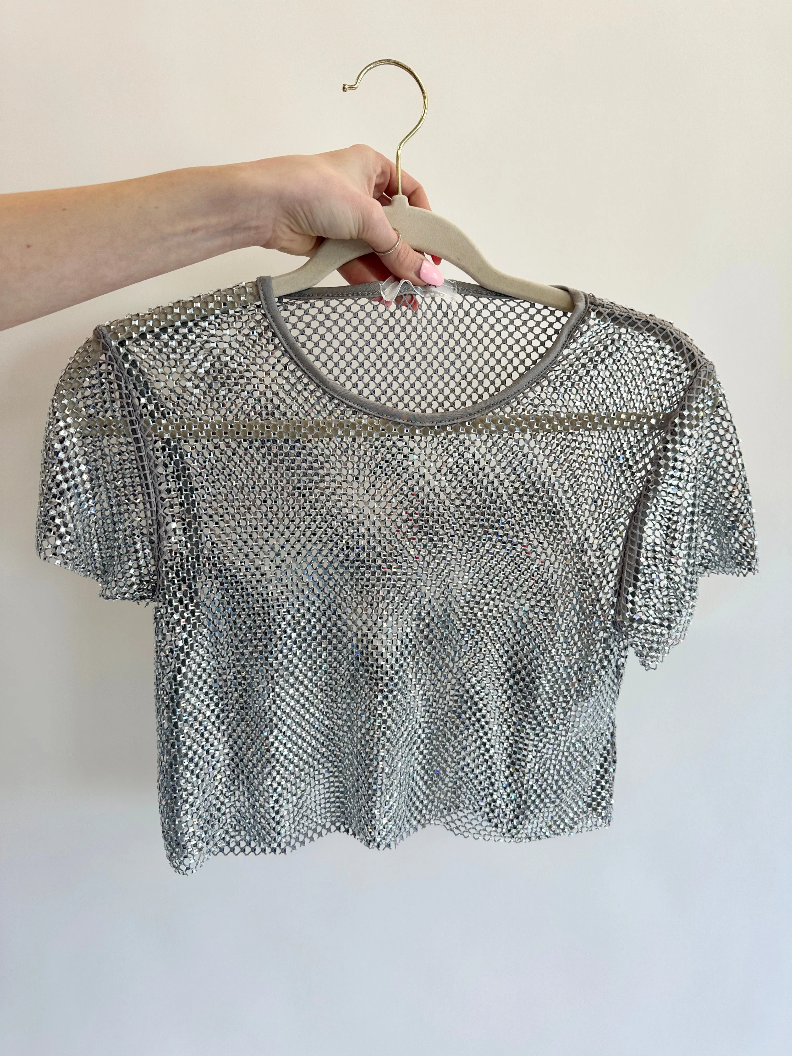 FINAL SALE!! "She's Something" Rhinestone Mesh Short Sleeve Top in 2 Colors - LIMITED EDITION!