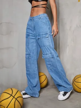 Flap Pocket Zipper Cargo Jean