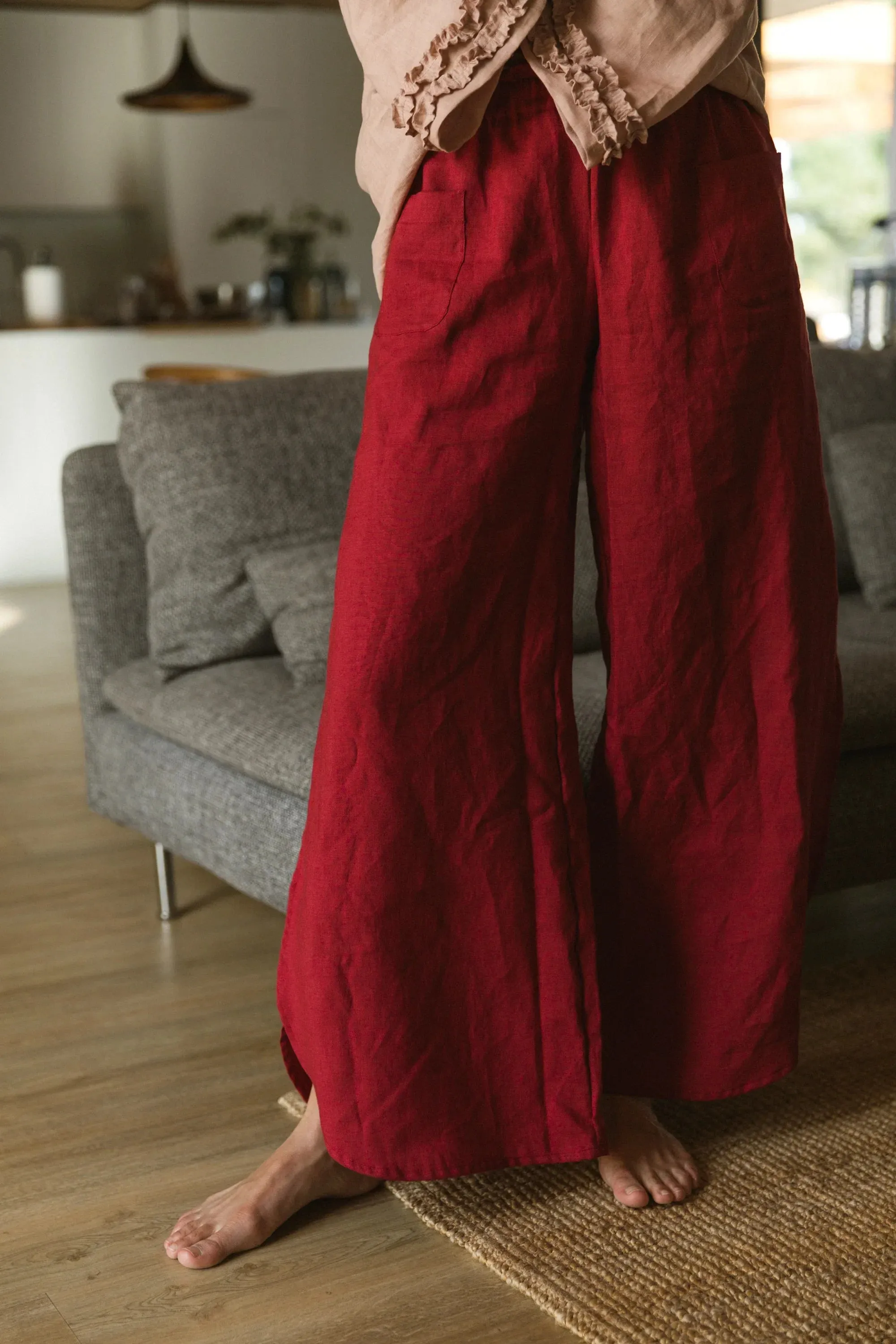 Flared linen pants icy blue - Muriel