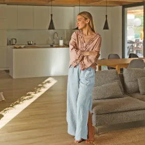 Flared linen pants icy blue - Muriel