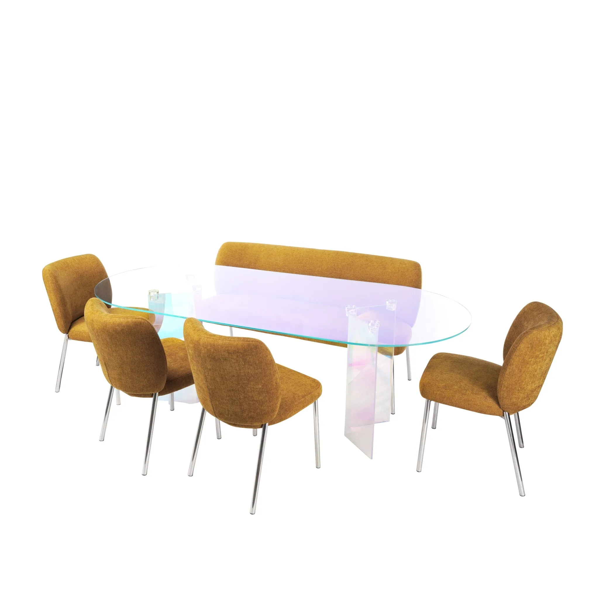Fomo Chenille-upholstered Stainless Steel Base Settee in Pineapple