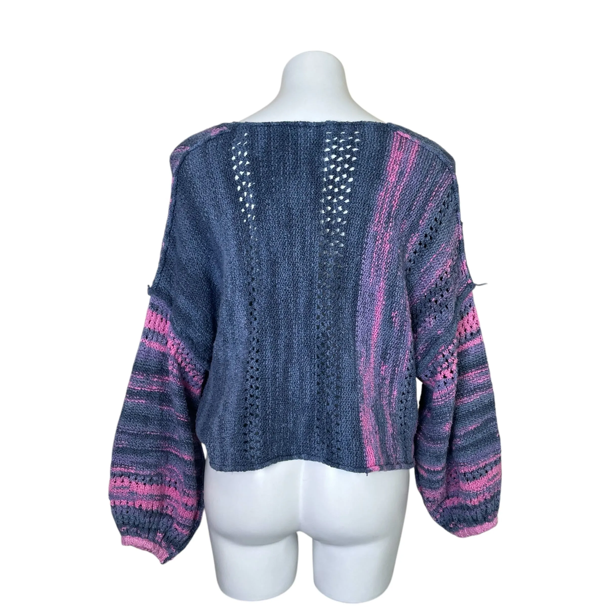 Free People | Women's Gray and Pink Cropped Pullover Sweater | Size: S