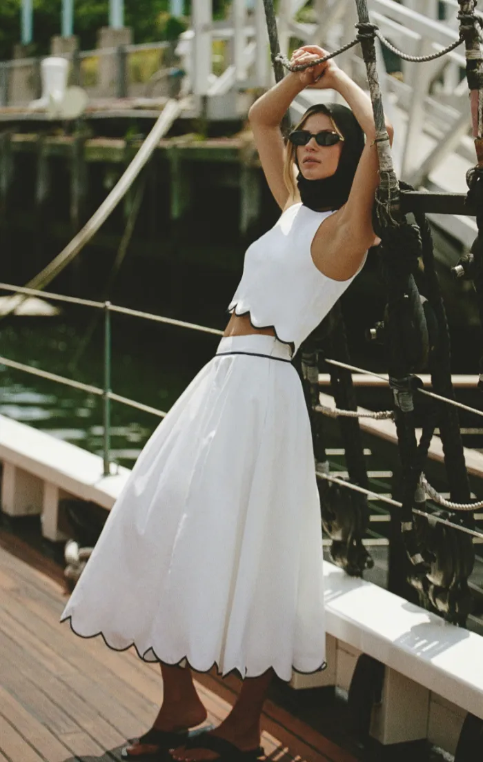 FRENCH CONNECTION ALEXIS COTTON SCALLOP SKIRT