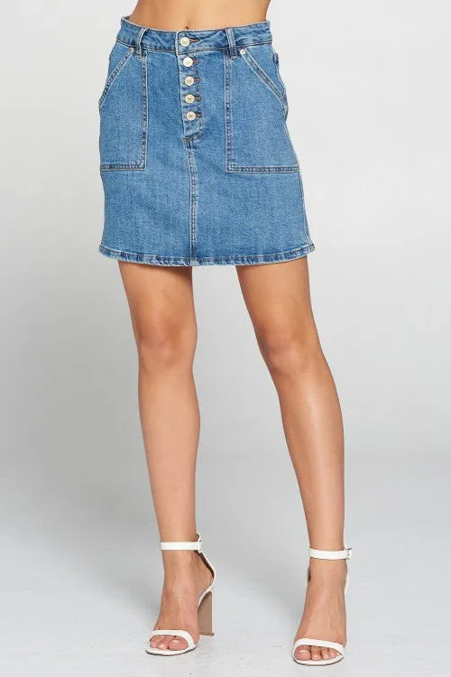 Front Button Mini Skirt