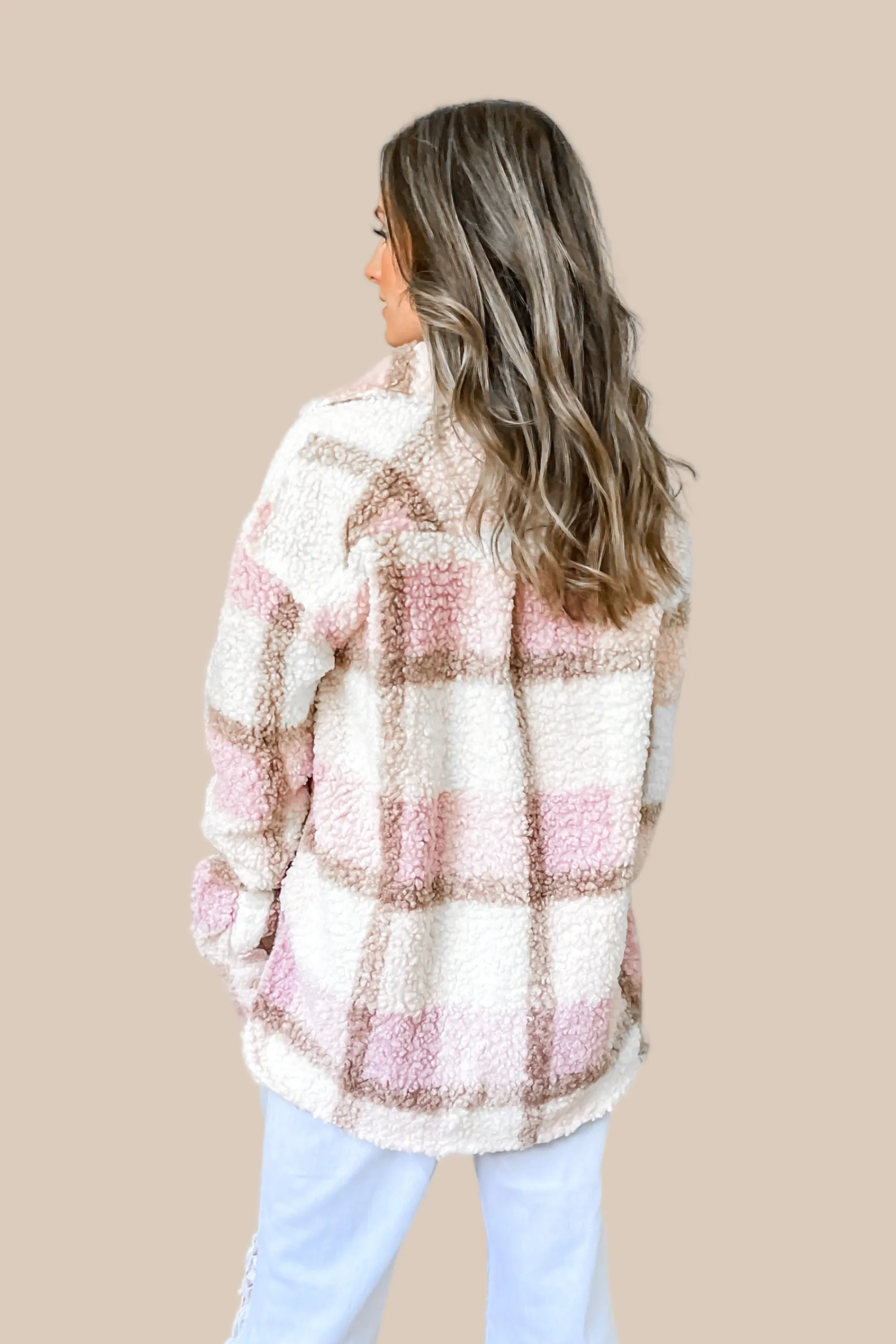 Go Getter Pink Plaid Sherpa Jacket
