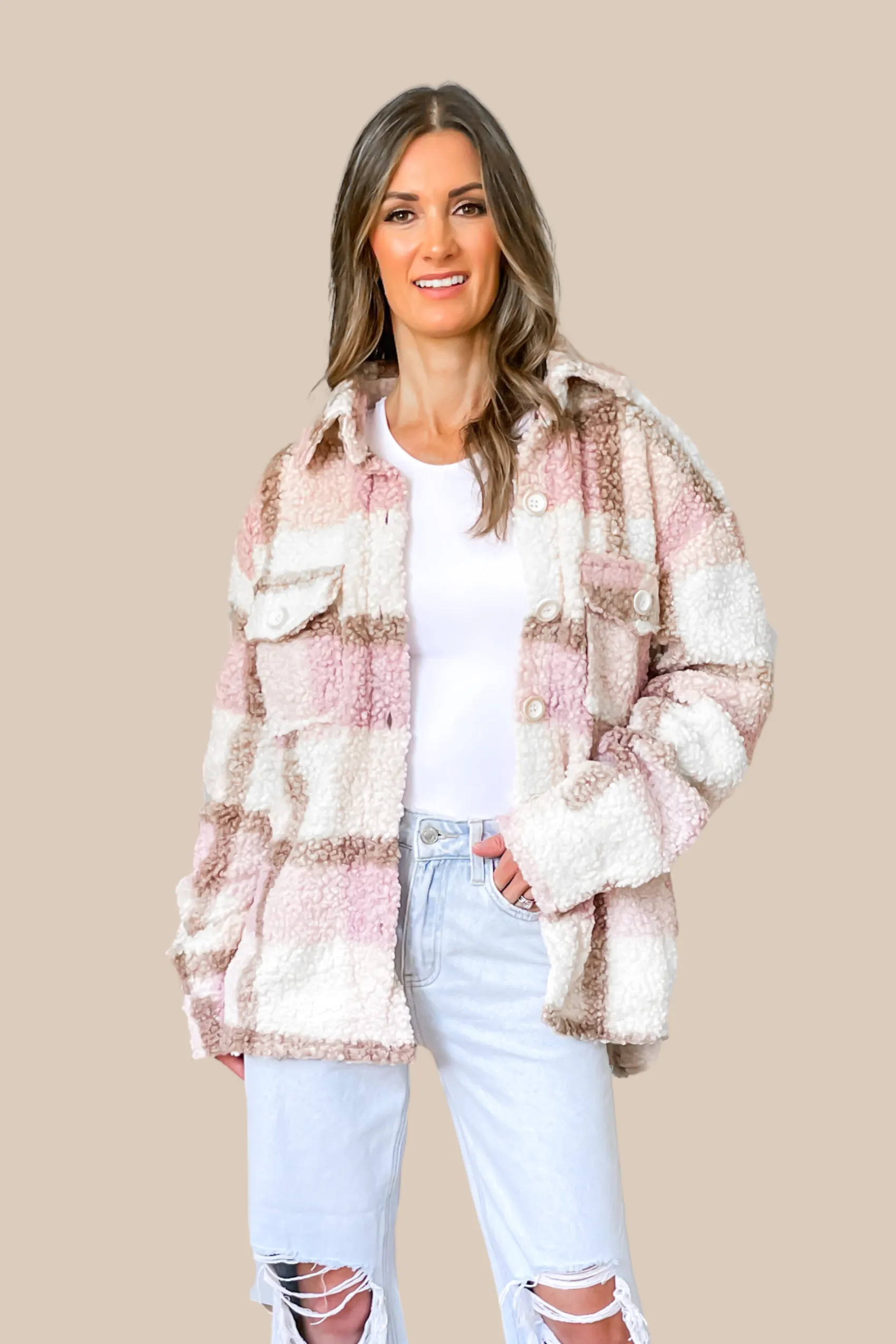 Go Getter Pink Plaid Sherpa Jacket