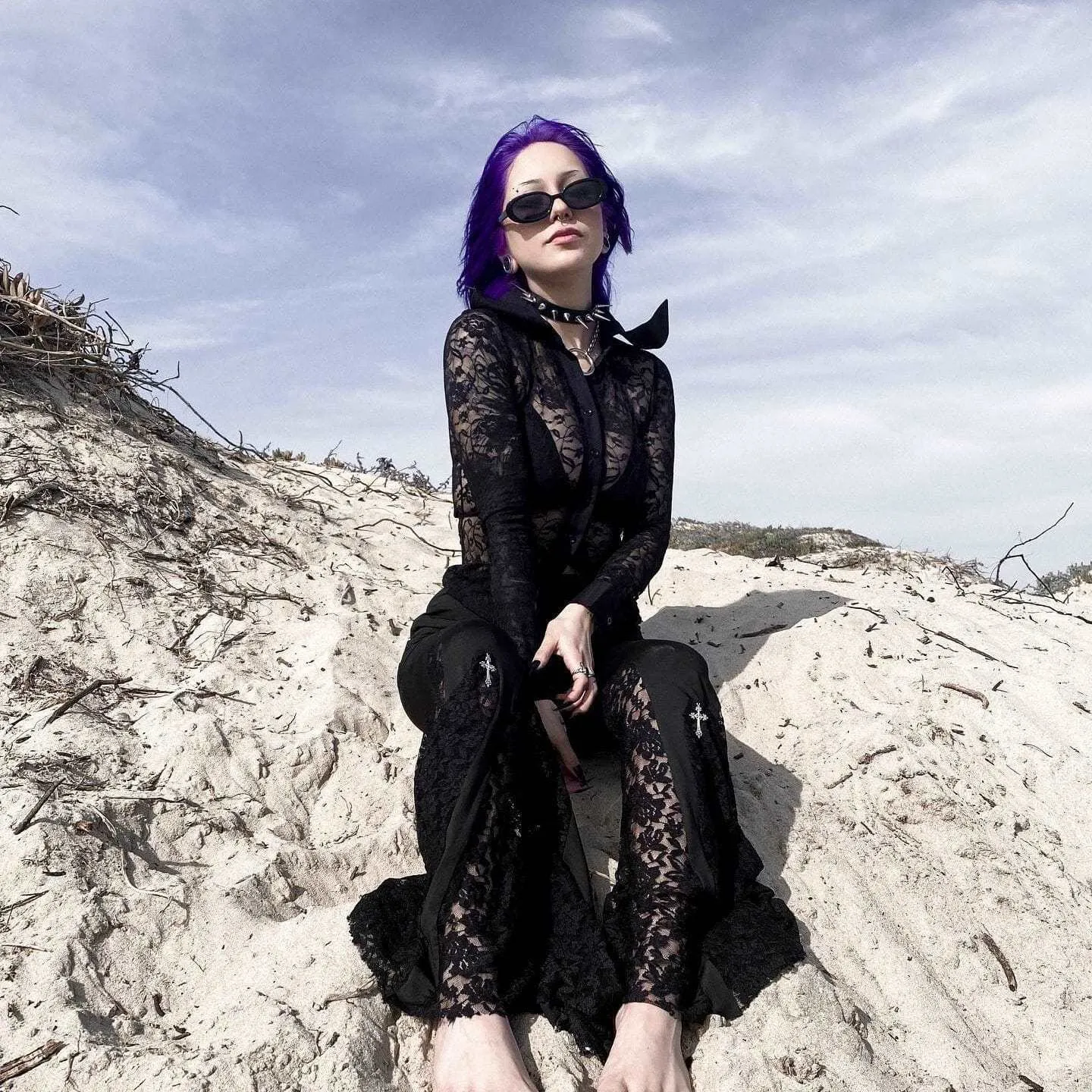 Gothic Lace Splice Flared Pants