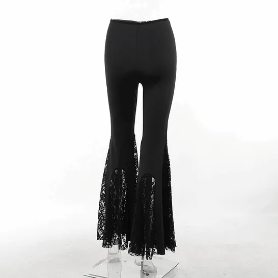 Gothic Lace Splice Flared Pants