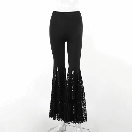 Gothic Lace Splice Flared Pants