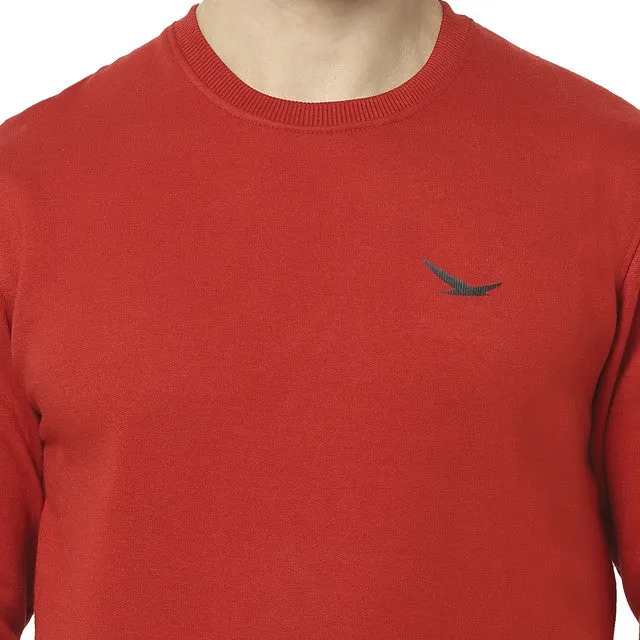 Hiflyers Mens Red Slim Fit Solid Cotton Fleece Sweatshirt