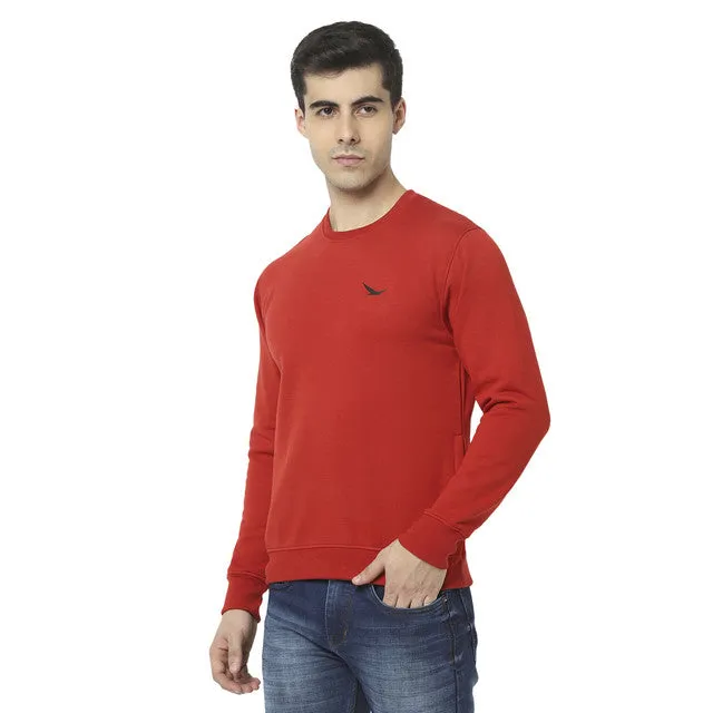 Hiflyers Mens Red Slim Fit Solid Cotton Fleece Sweatshirt