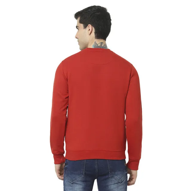 Hiflyers Mens Red Slim Fit Solid Cotton Fleece Sweatshirt