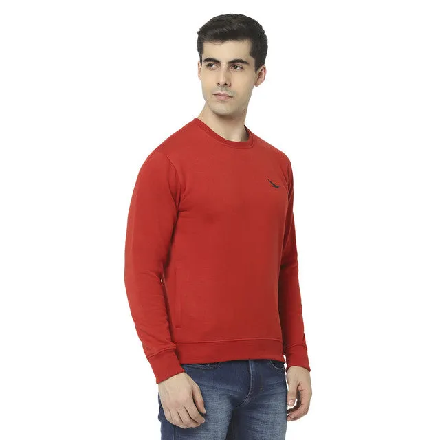 Hiflyers Mens Red Slim Fit Solid Cotton Fleece Sweatshirt