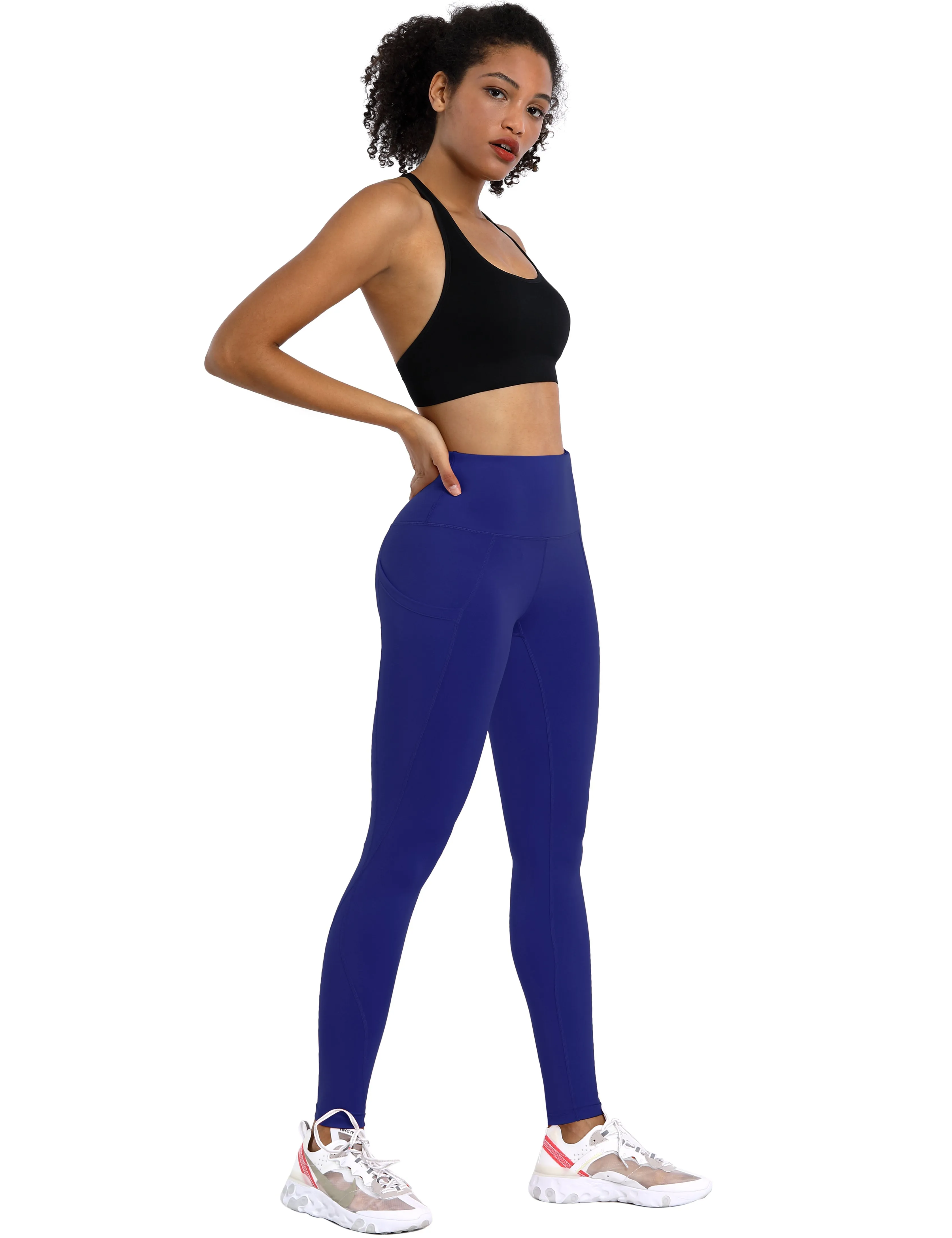 High Waist Side Pockets Biking Pants navy_Biking