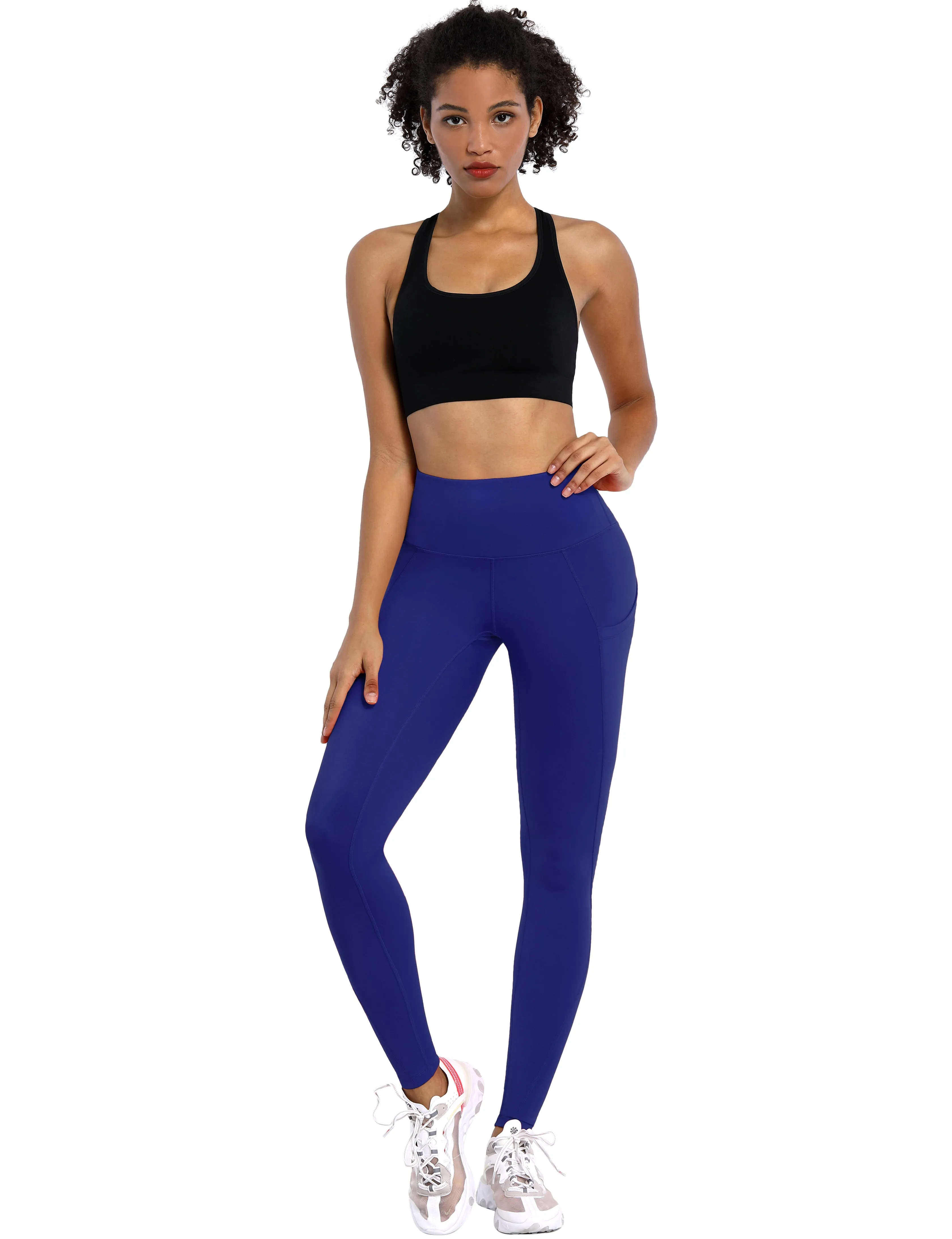 High Waist Side Pockets Biking Pants navy_Biking