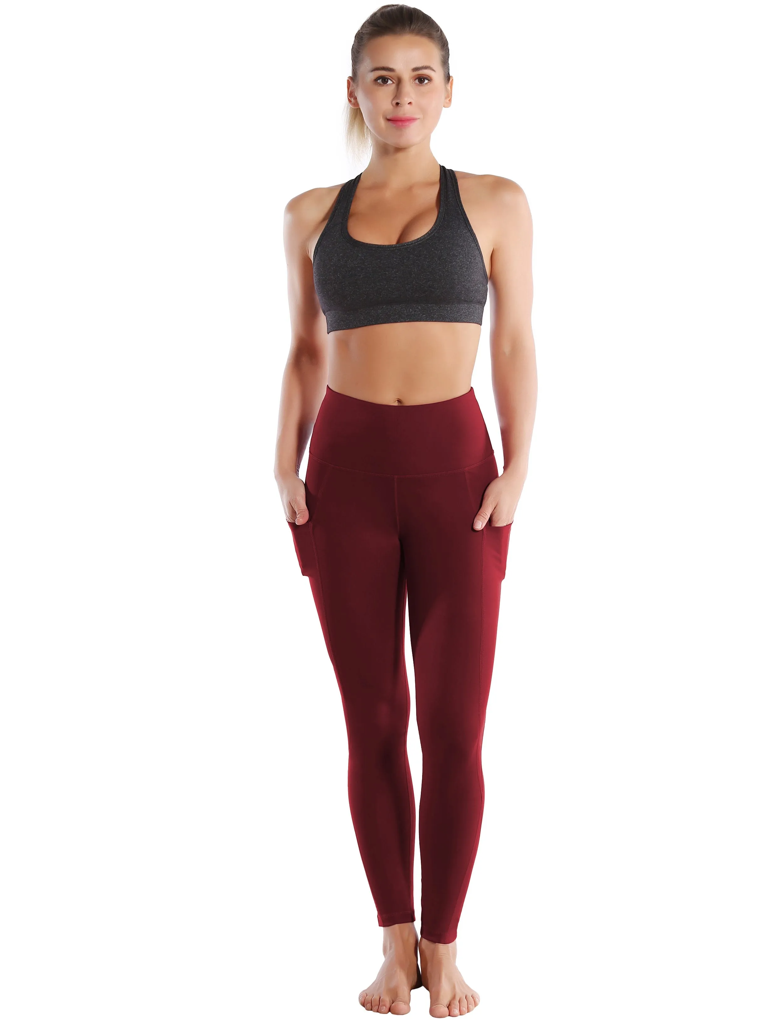 High Waist Side Pockets Gym Pants cherryred_Gym