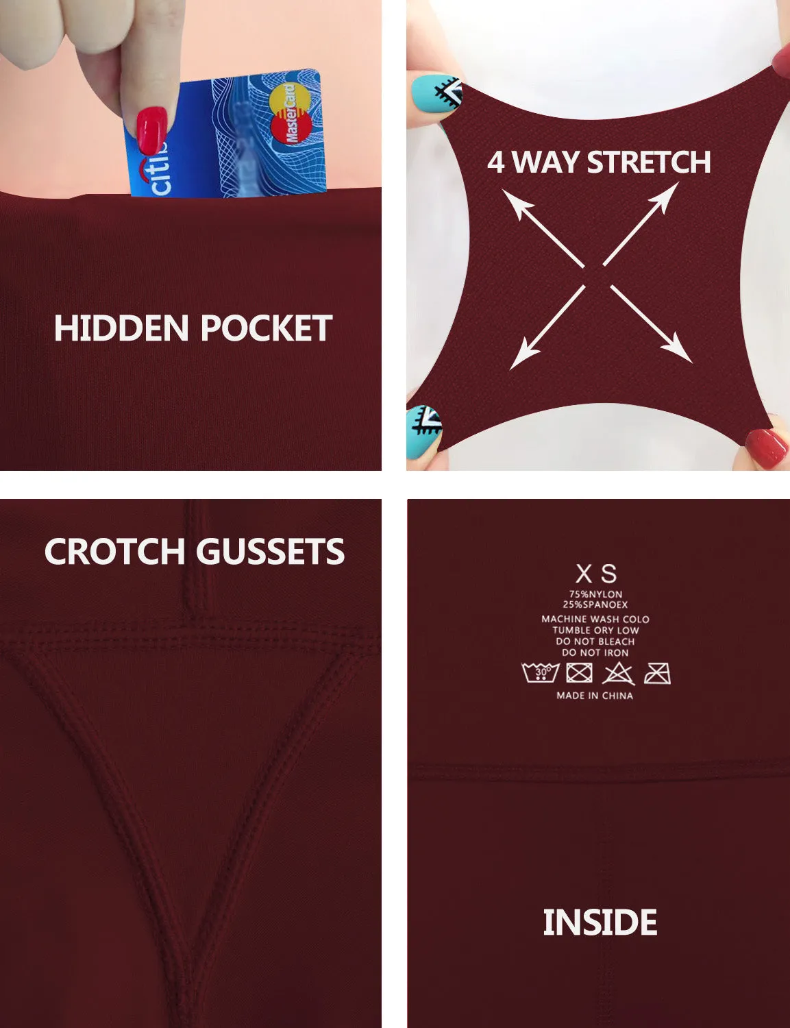 High Waist Side Pockets Gym Pants cherryred_Gym