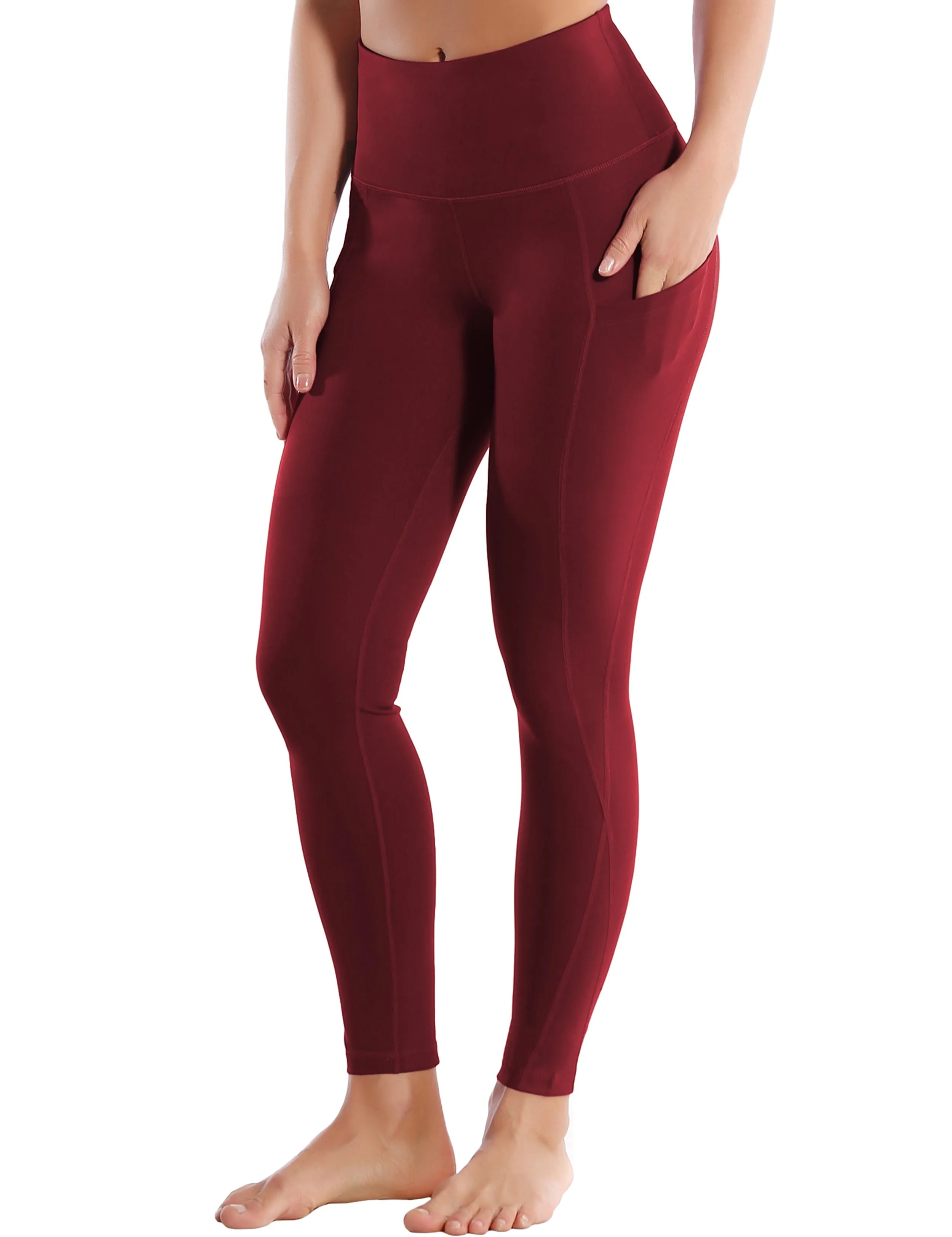 High Waist Side Pockets Gym Pants cherryred_Gym