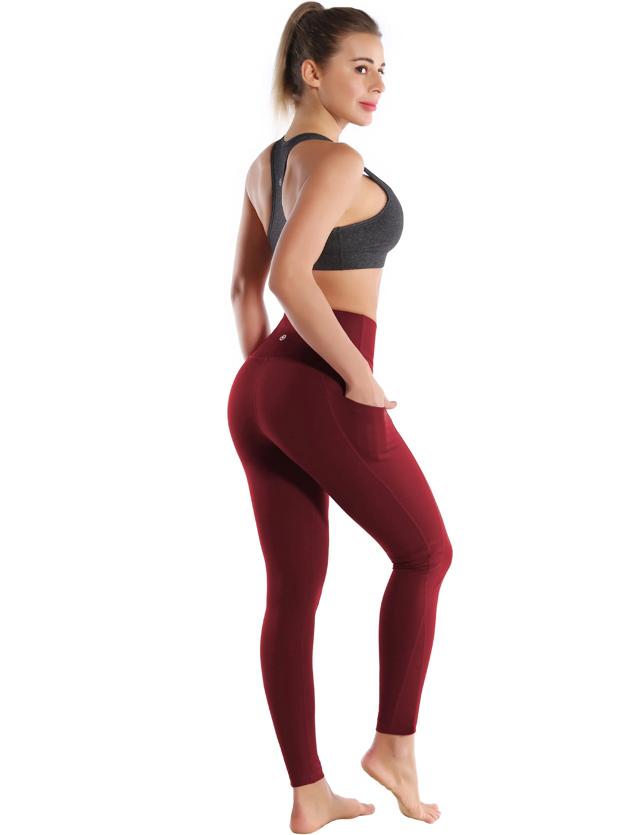 High Waist Side Pockets Gym Pants cherryred_Gym