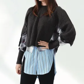 Hit Color Patchwork Sweater For Women Round Neck Long Sleeve Plaid Casual Loose Sweater Female Fashion Clothes