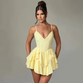Holly Spaghetti Strap Ruffled Sexy Mini Dress