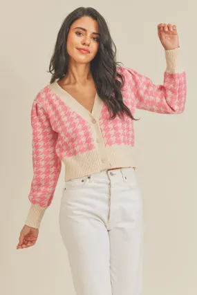 Houndstooth Knit Sweater Cardigan