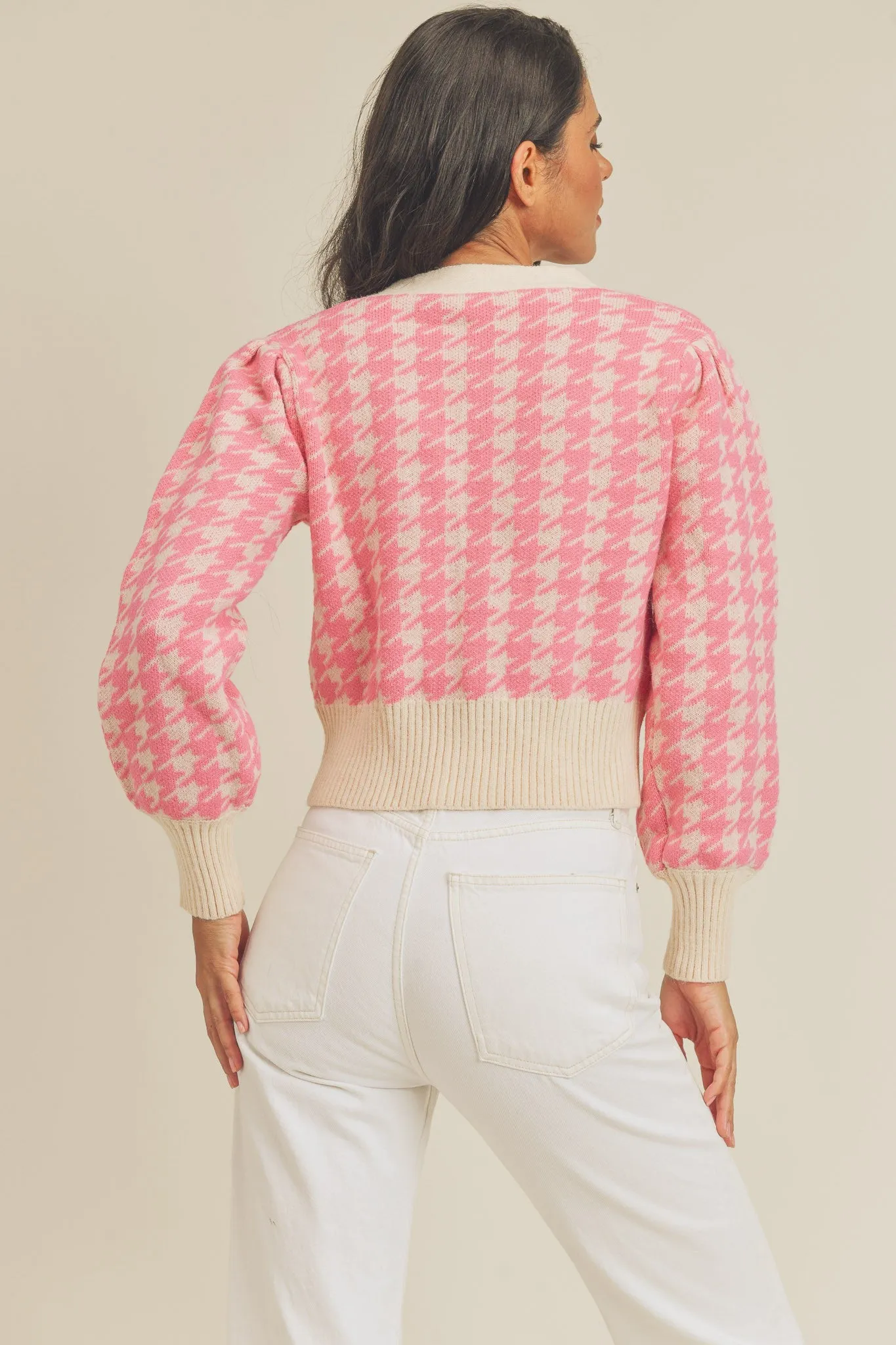 Houndstooth Knit Sweater Cardigan