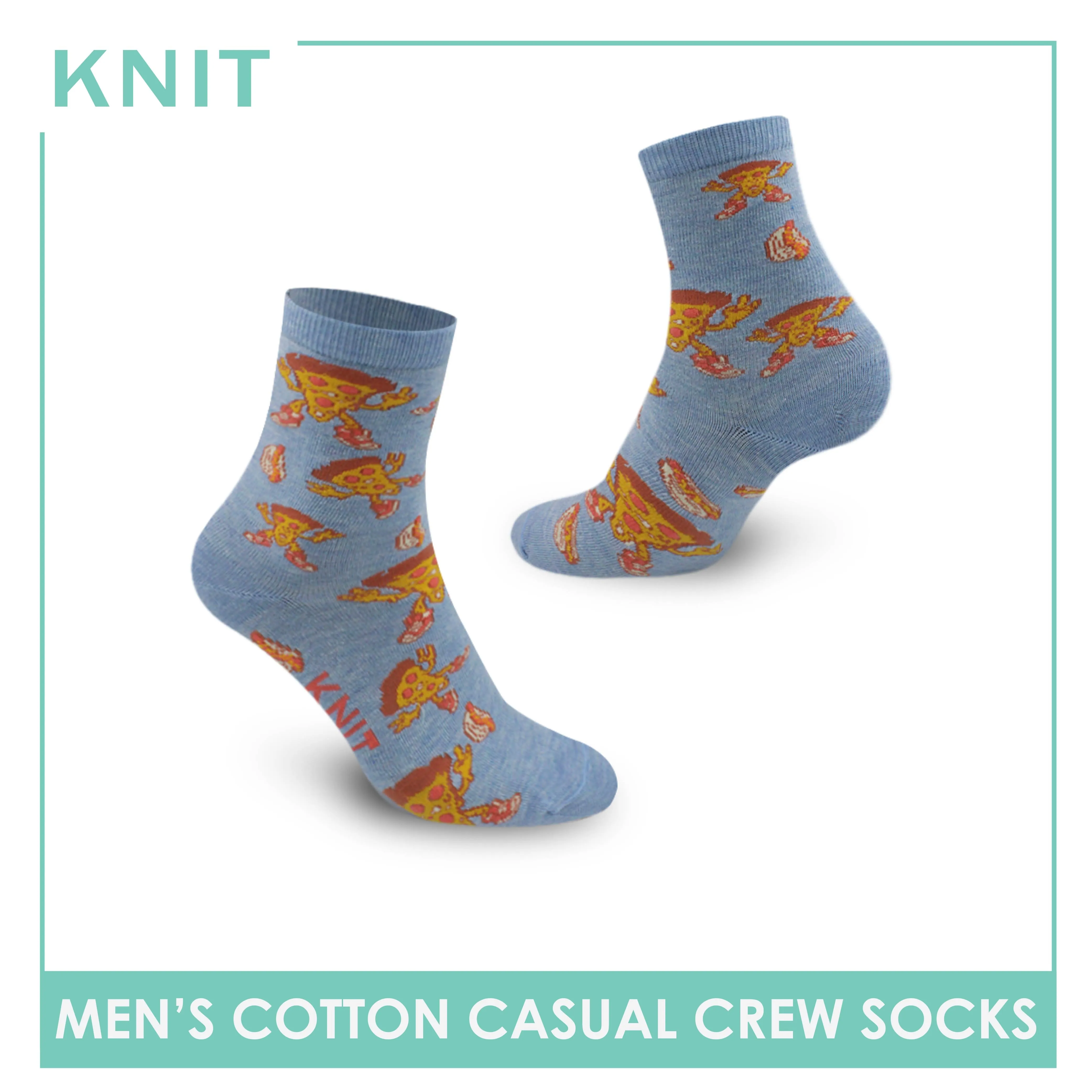 Knit Men's Pizza Hotdog Cotton Light Performance Crew Socks 1 pair KMC3411