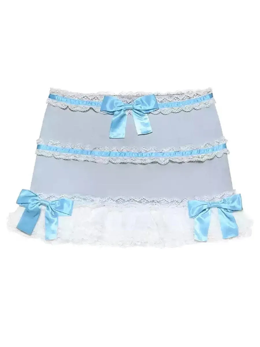 Lace Frill Ribbon Cute Tiered Fancy Mini-Skirt