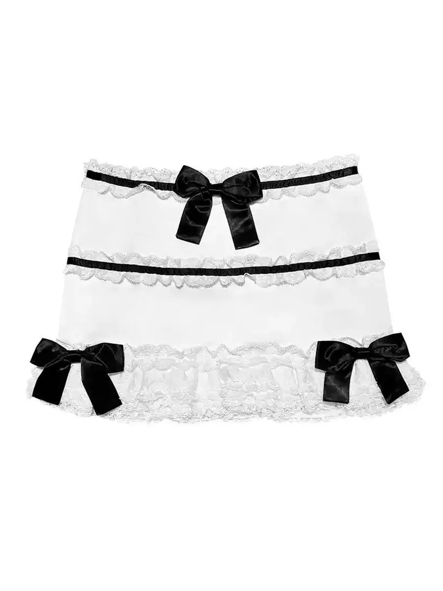 Lace Frill Ribbon Cute Tiered Fancy Mini-Skirt