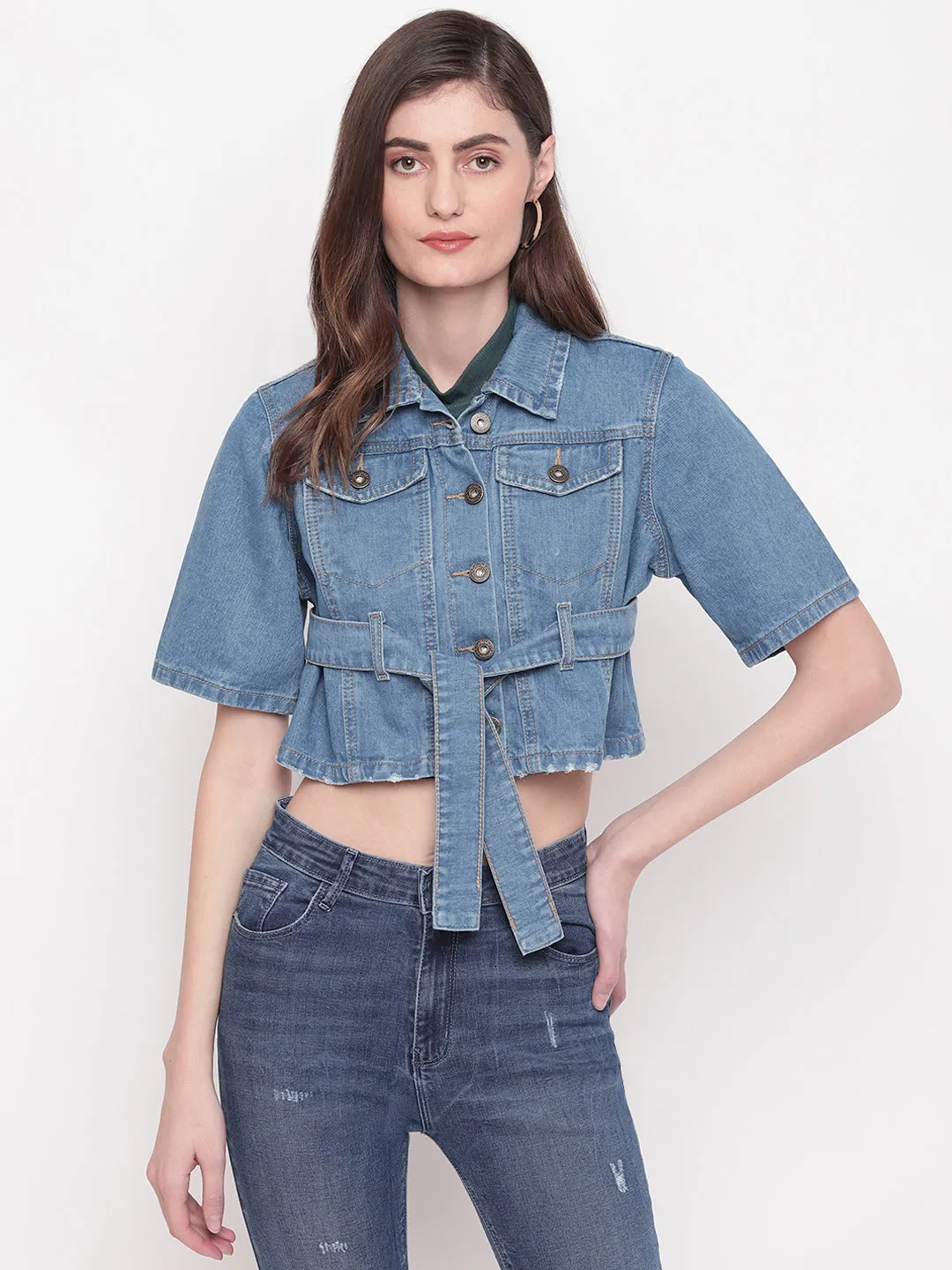 Light Blue Cropped Denim Jacket