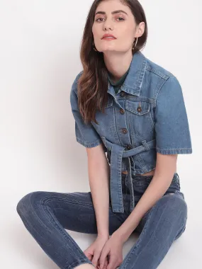 Light Blue Cropped Denim Jacket