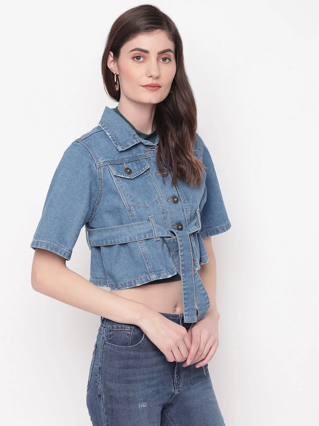 Light Blue Cropped Denim Jacket