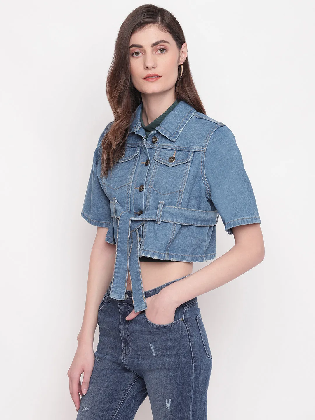 Light Blue Cropped Denim Jacket