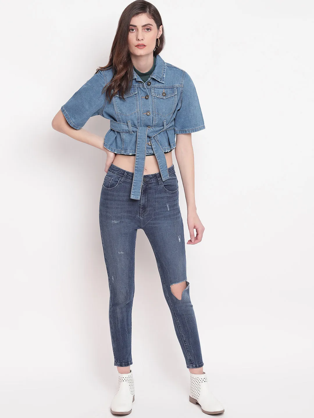 Light Blue Cropped Denim Jacket