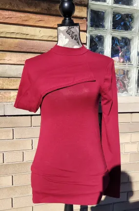 Long Sleeve Slim Fit Cabernet Mock Turtleneck Top