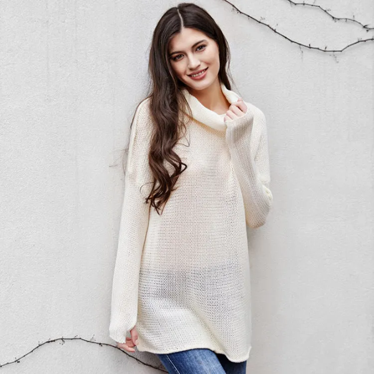 Loose Turtleneck Solid Color Women Pullover Sweater