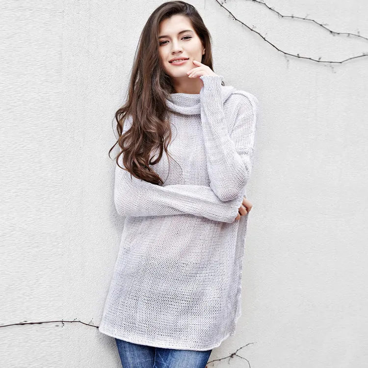 Loose Turtleneck Solid Color Women Pullover Sweater