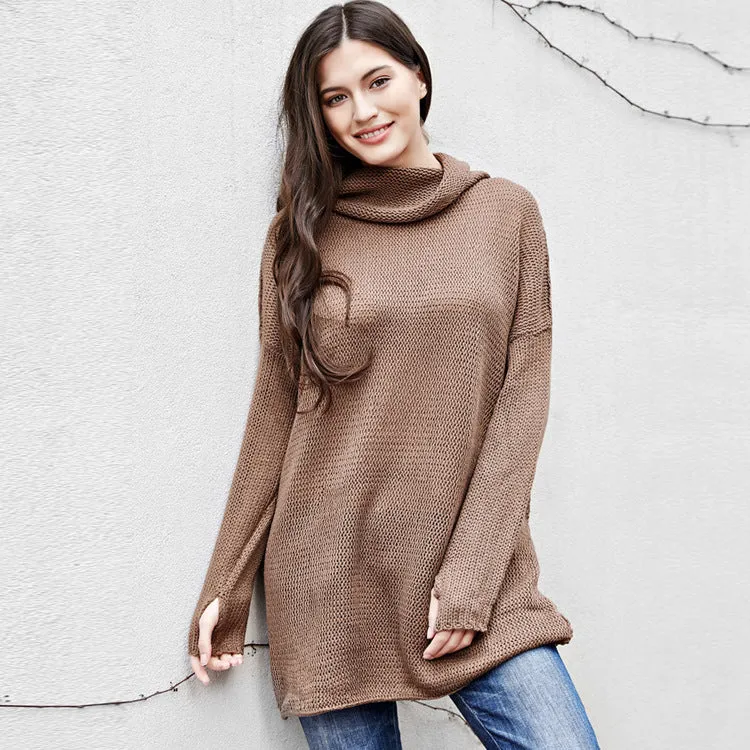 Loose Turtleneck Solid Color Women Pullover Sweater