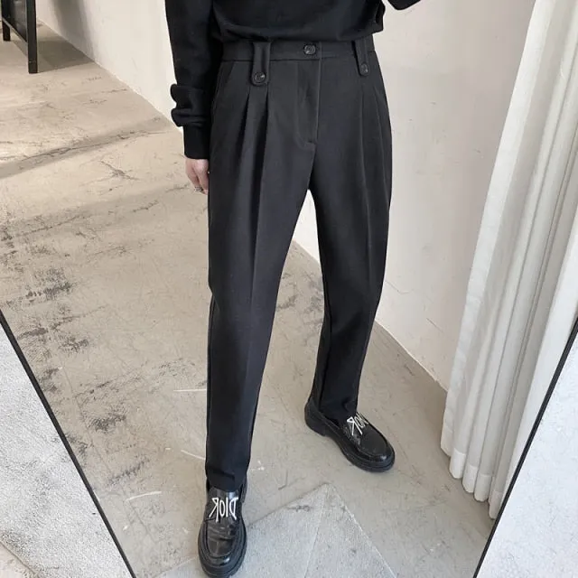 Maison - Dark Academia Autumn Winter Woolen Streetwear Casual Trousers