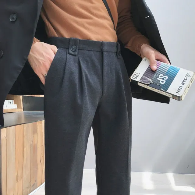 Maison - Dark Academia Autumn Winter Woolen Streetwear Casual Trousers