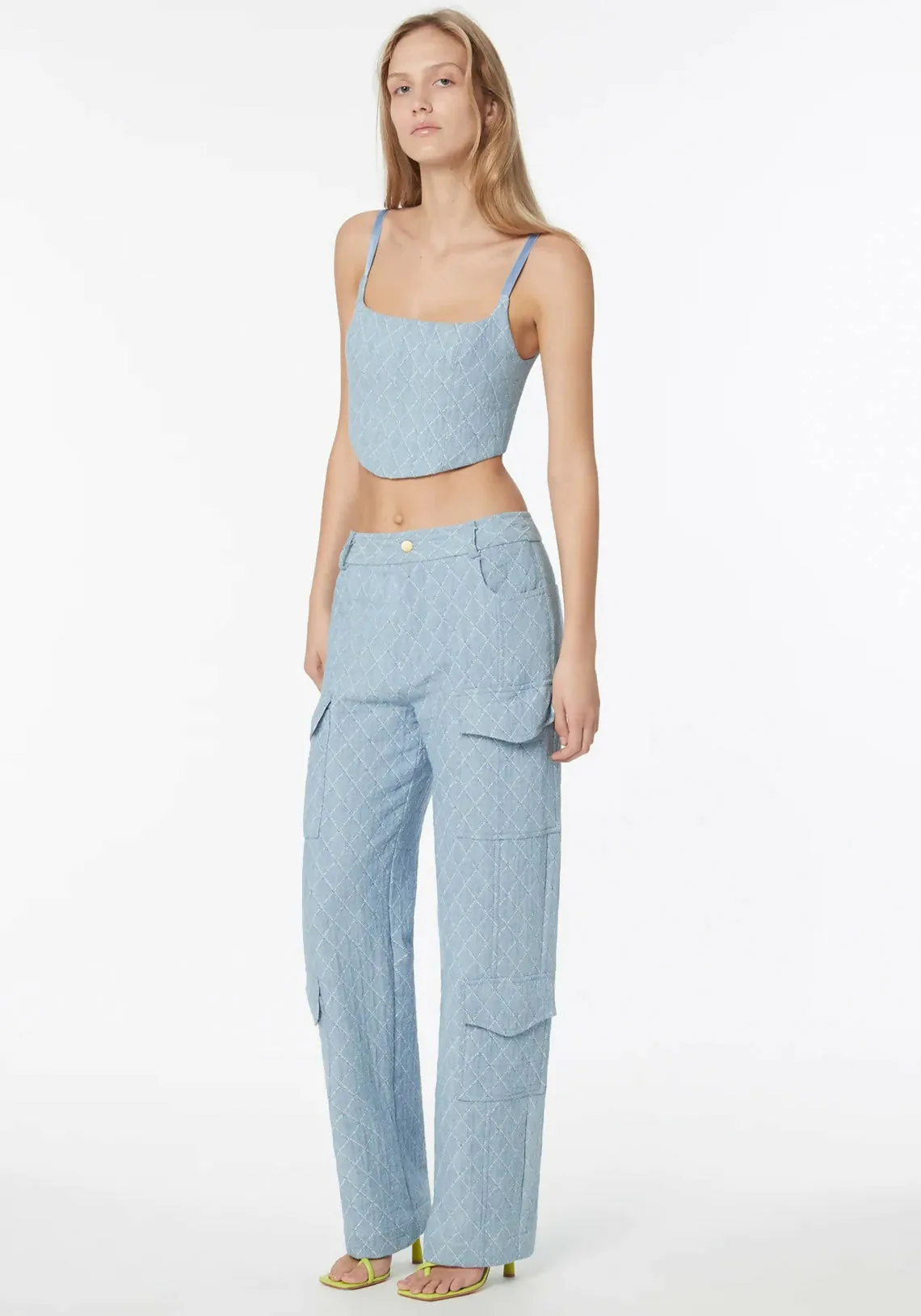 Manning Cartell Quilted Denim Corset and Cargo Pant Set Blue Size AU 4