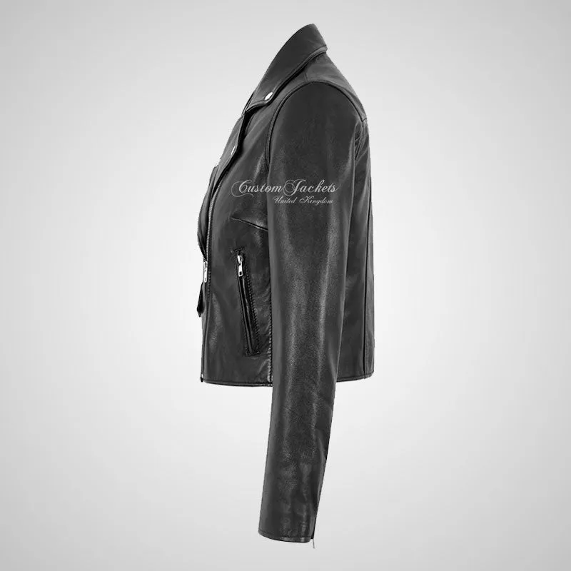 MASY Ladies Biker Leather Black Fitted Real Leather Jacket