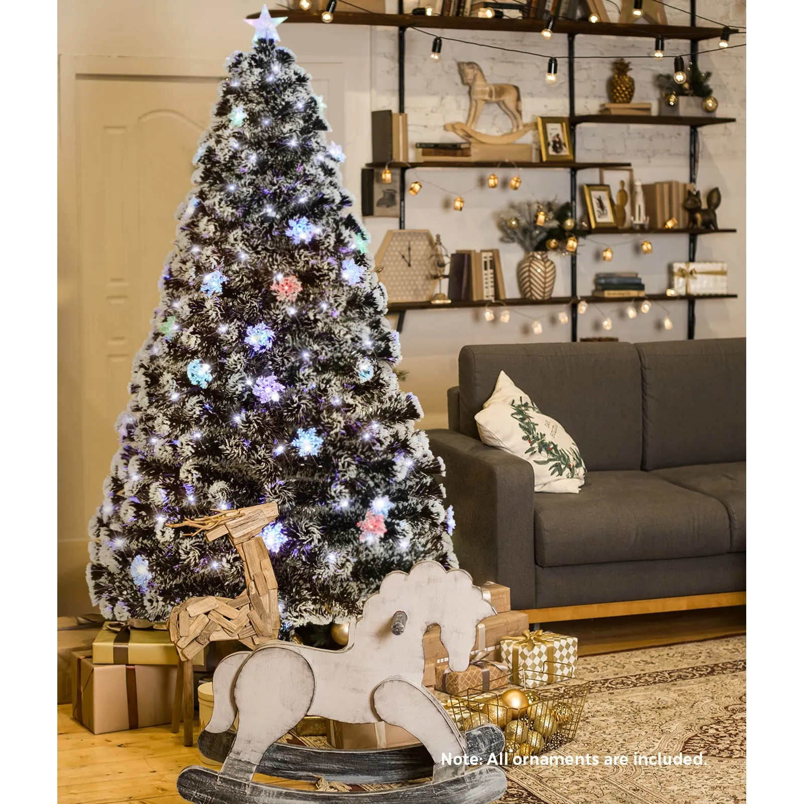 Mazam Christmas Tree 1.8M 6FT Snowflakes Xmas Decorations Green with LED lights