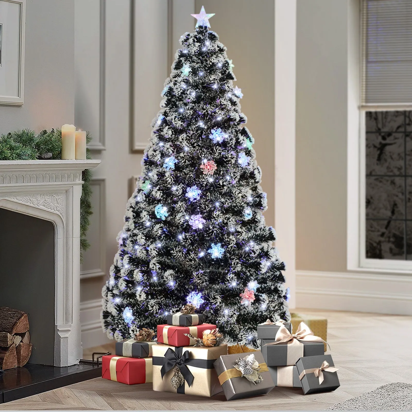 Mazam Christmas Tree 1.8M 6FT Snowflakes Xmas Decorations Green with LED lights